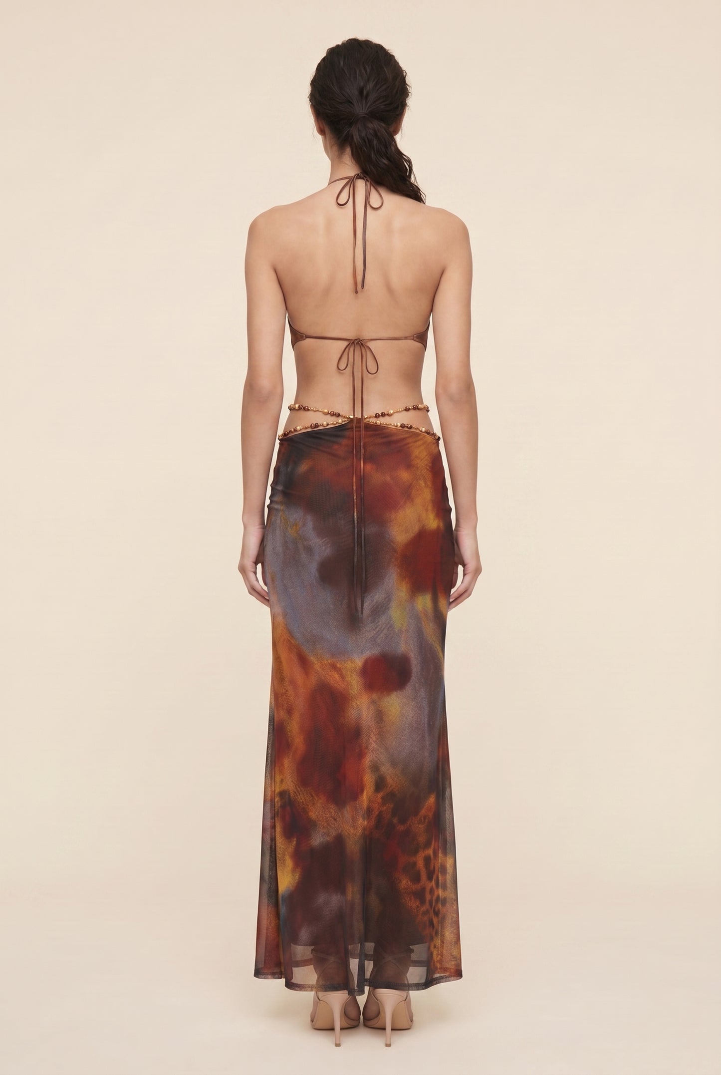 LEYLAH MAXI DRESS Brown Flame back