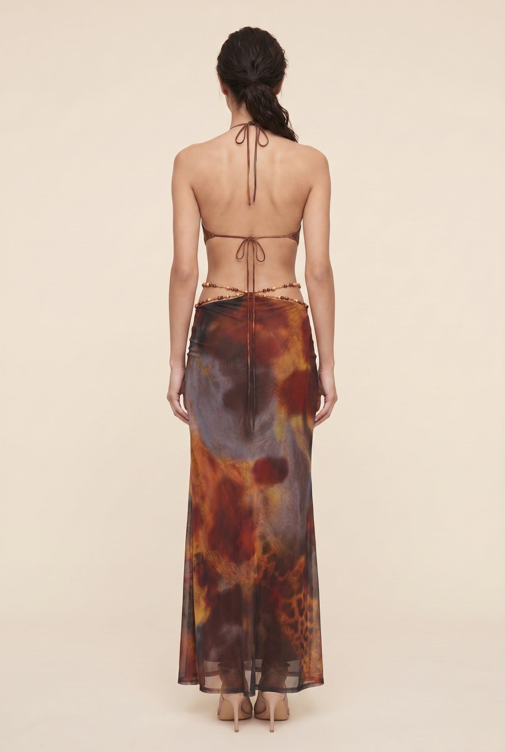 LEYLAH MAXI DRESS Brown Flame back