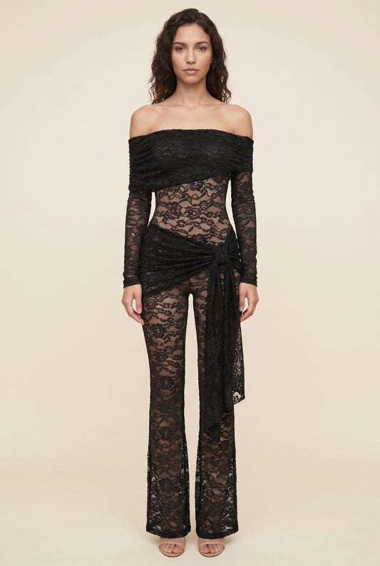 KATY LACE JUMPSUIT Black front