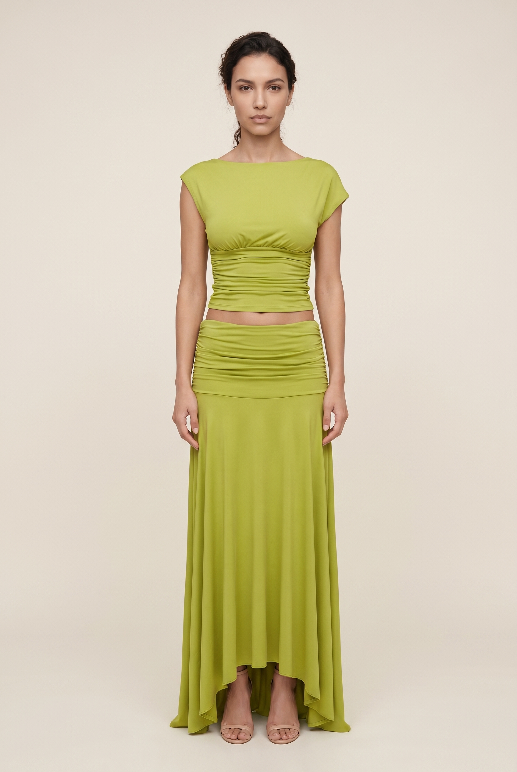 LORA RUCHED MAXI SET Lime Green front