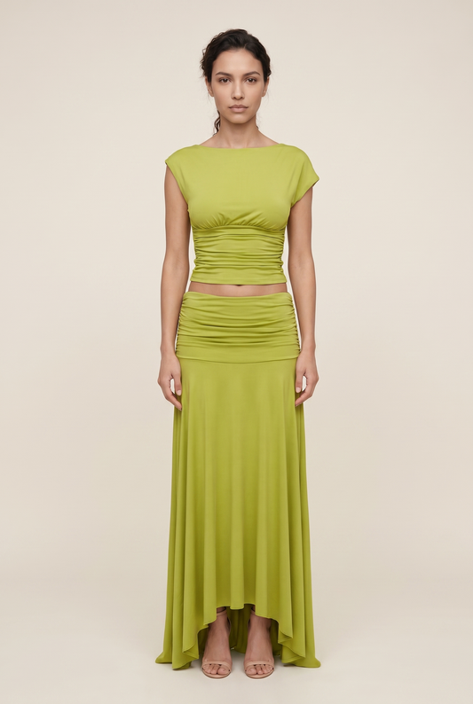 LORA RUCHED MAXI SET Lime Green front