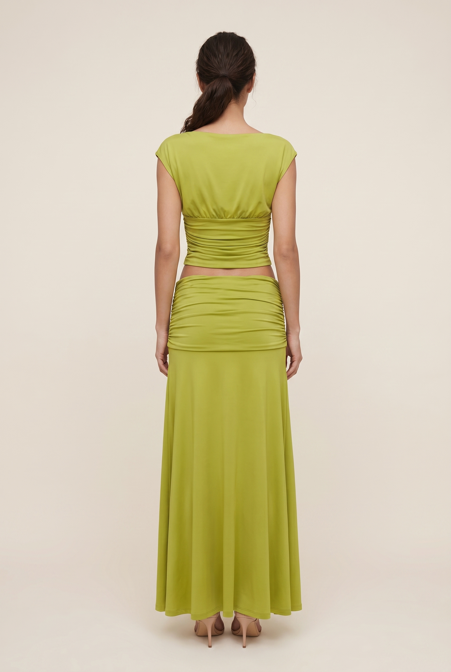 LORA RUCHED MAXI SET Lime Green back