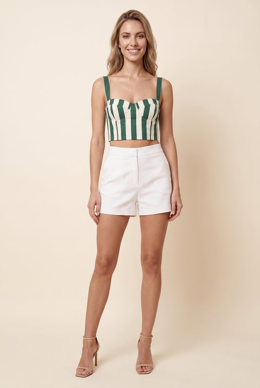 CLAUDIA TOP Green White Stripe front