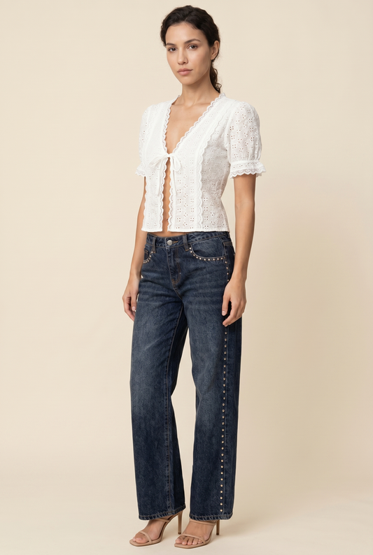 Clementine Lace Tie Top White front