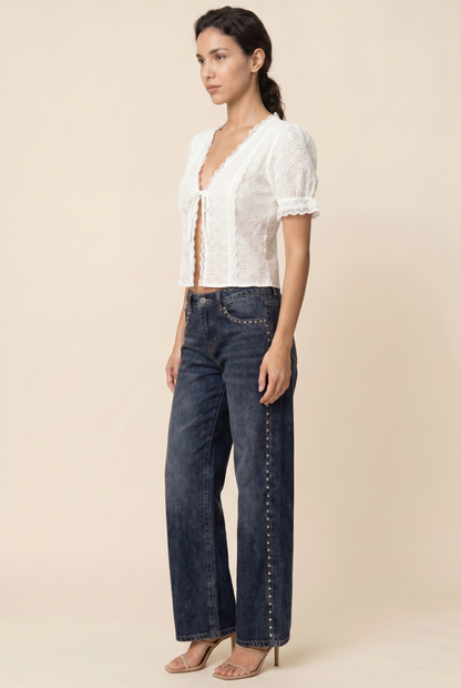 Clementine Lace Tie Top White side