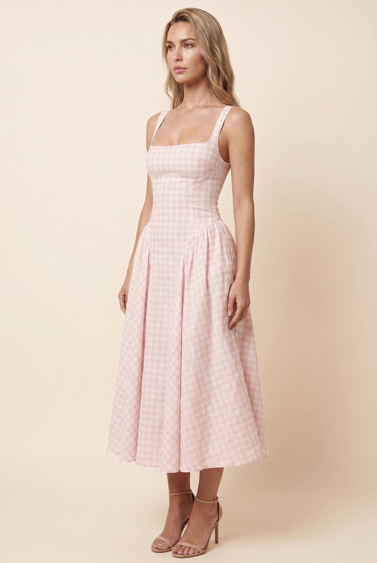 CHERY MIDI DRESS Blush Gingham front