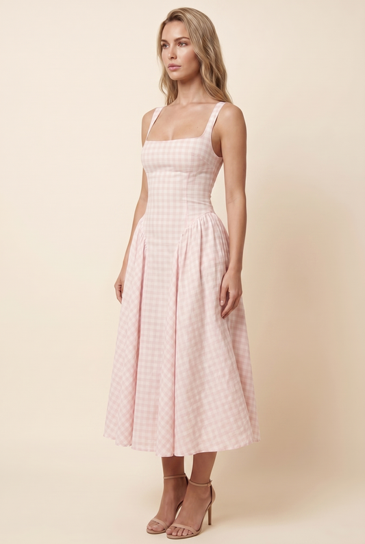 CHERY MIDI DRESS Blush Gingham front
