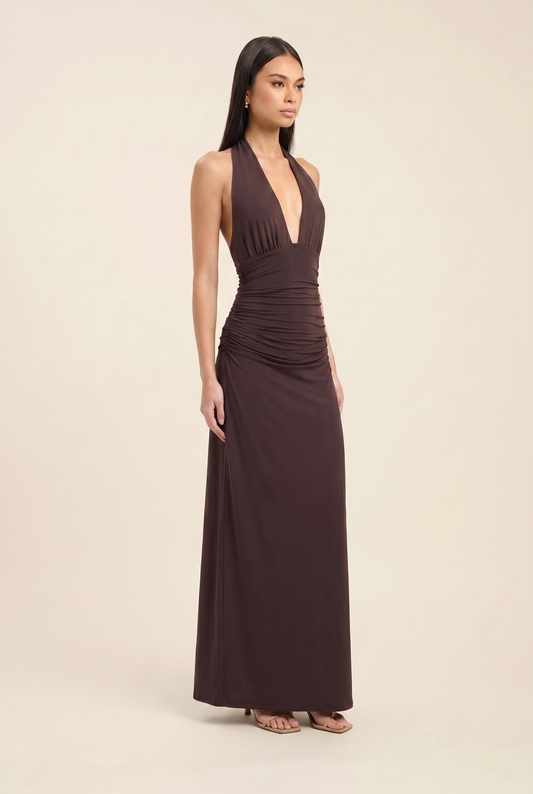 MEGAN MAXI DRESS Dark Mahogany front