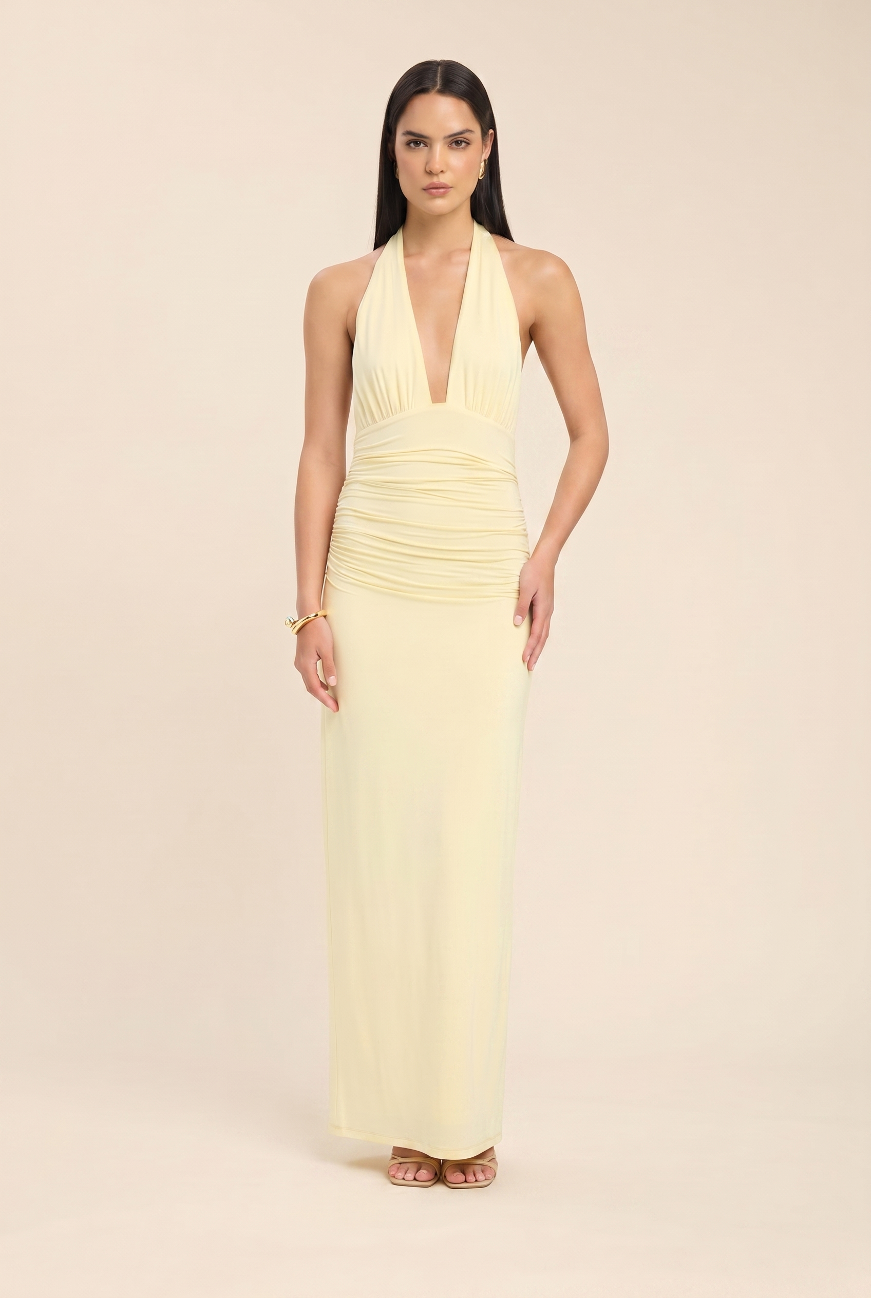 MEGAN MAXI DRESS Butter Popcorn front