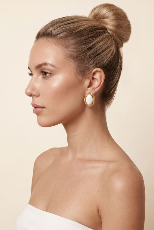 Jamy Textured Ellipse Earrings Ivory