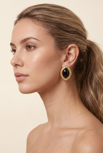 Jamy Textured Ellipse Earrings Black