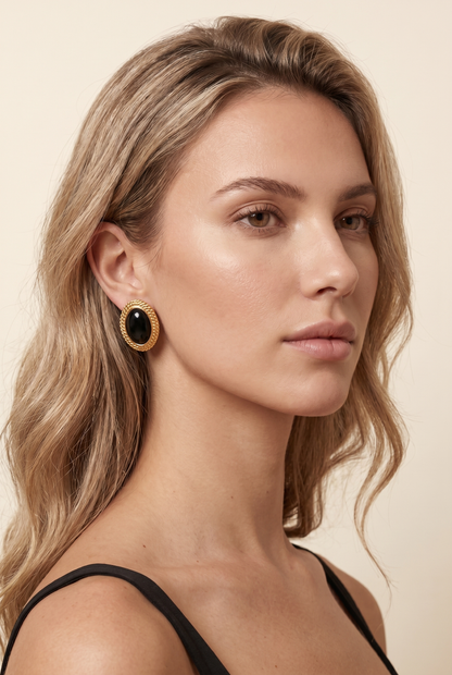 Jamy Textured Ellipse Earrings Black