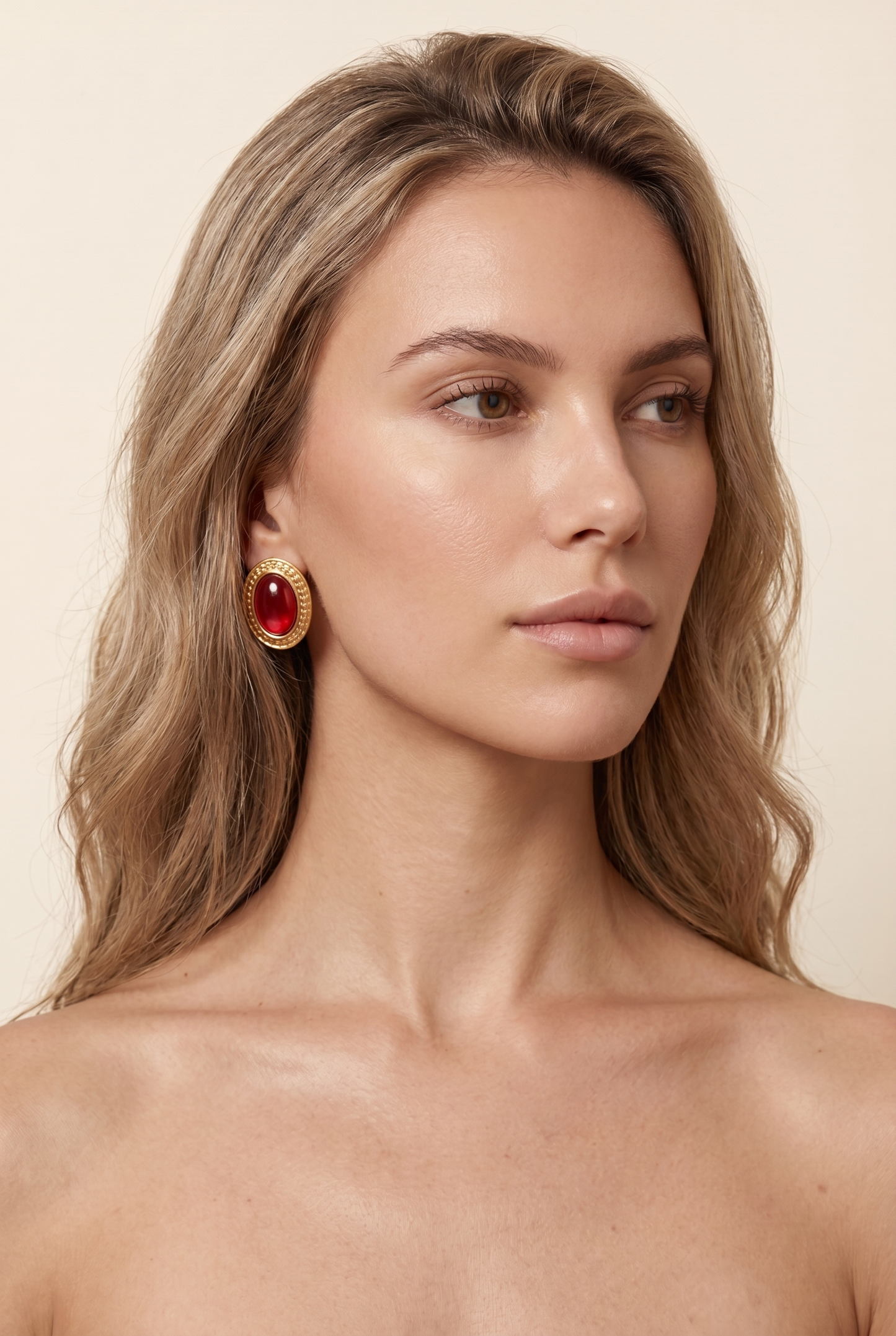 Jamy Textured Ellipse Earrings Red
