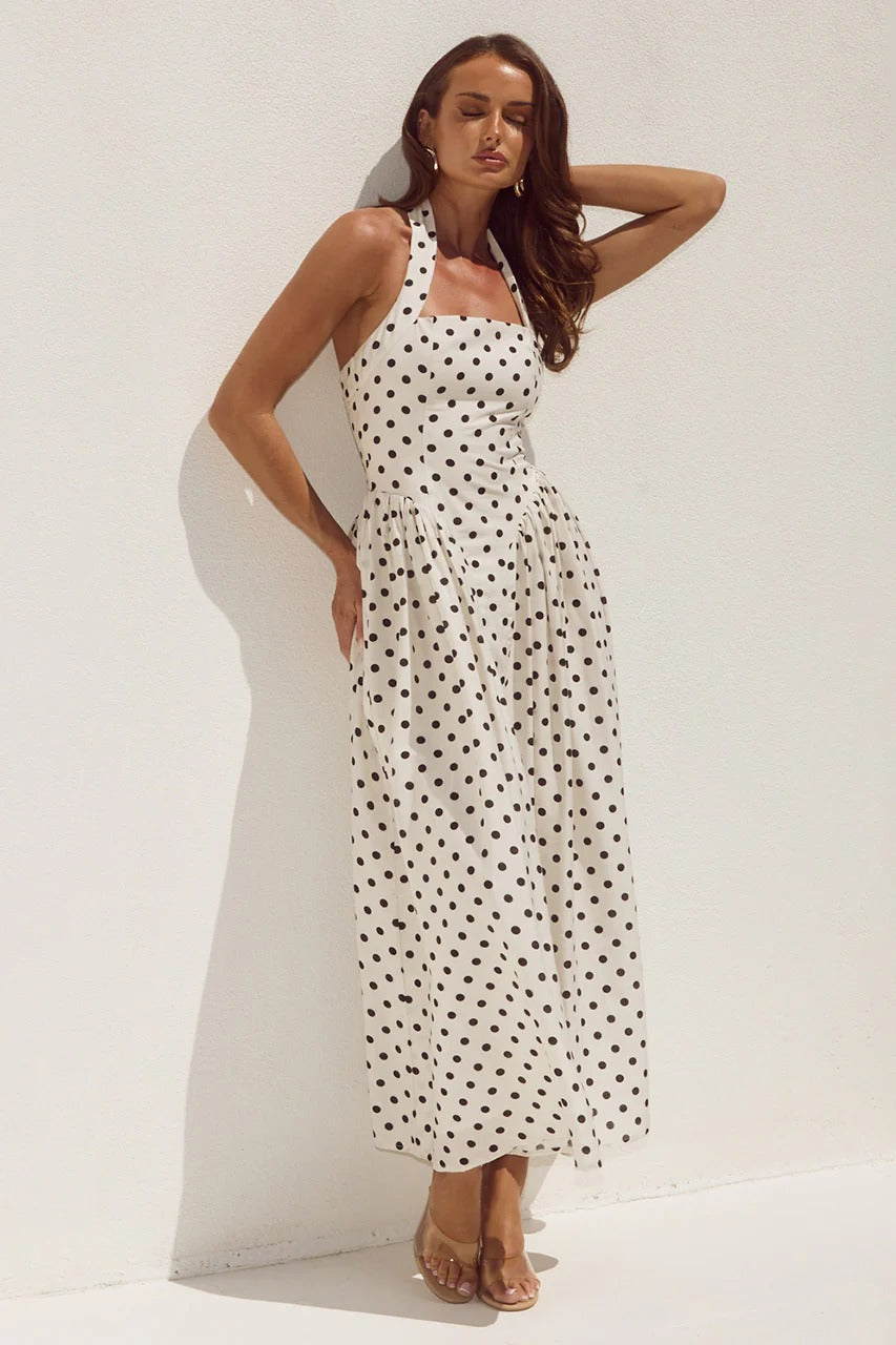 Cream/Black Polka Sammi Polka Dot Midi Dress