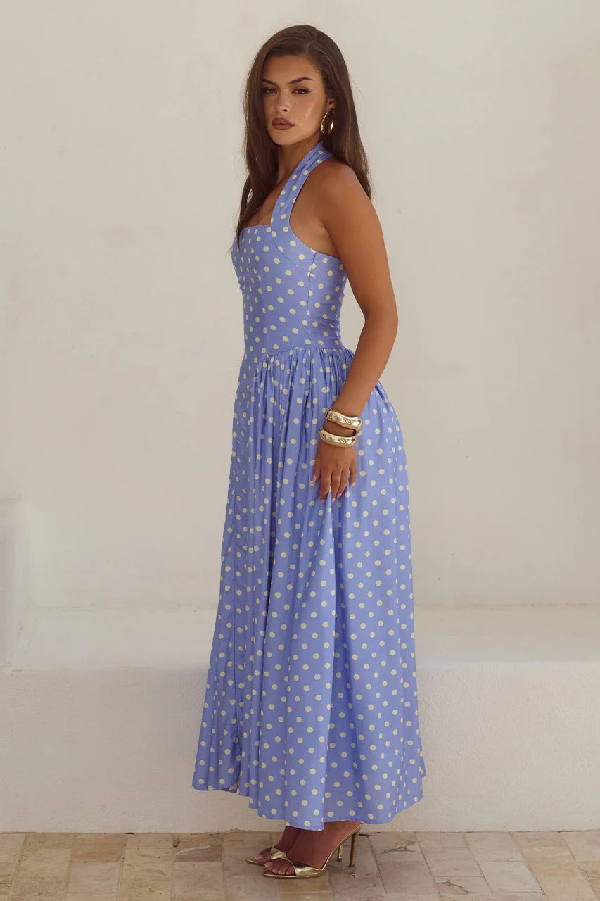 Periwinkle/Lemon Polka Sammi Polka Dot Midi Dress