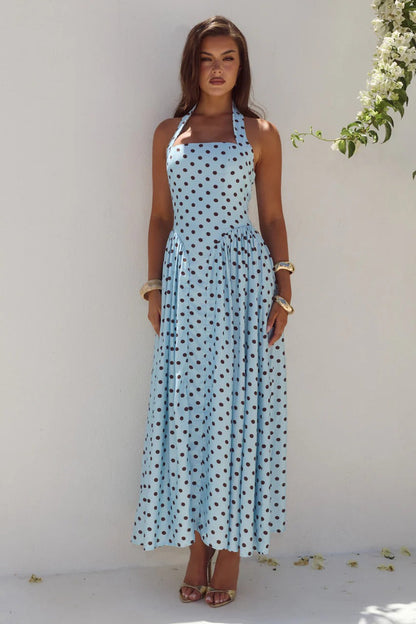 Sky Blue/Choc Polka Sammi Polka Dot Midi Dress