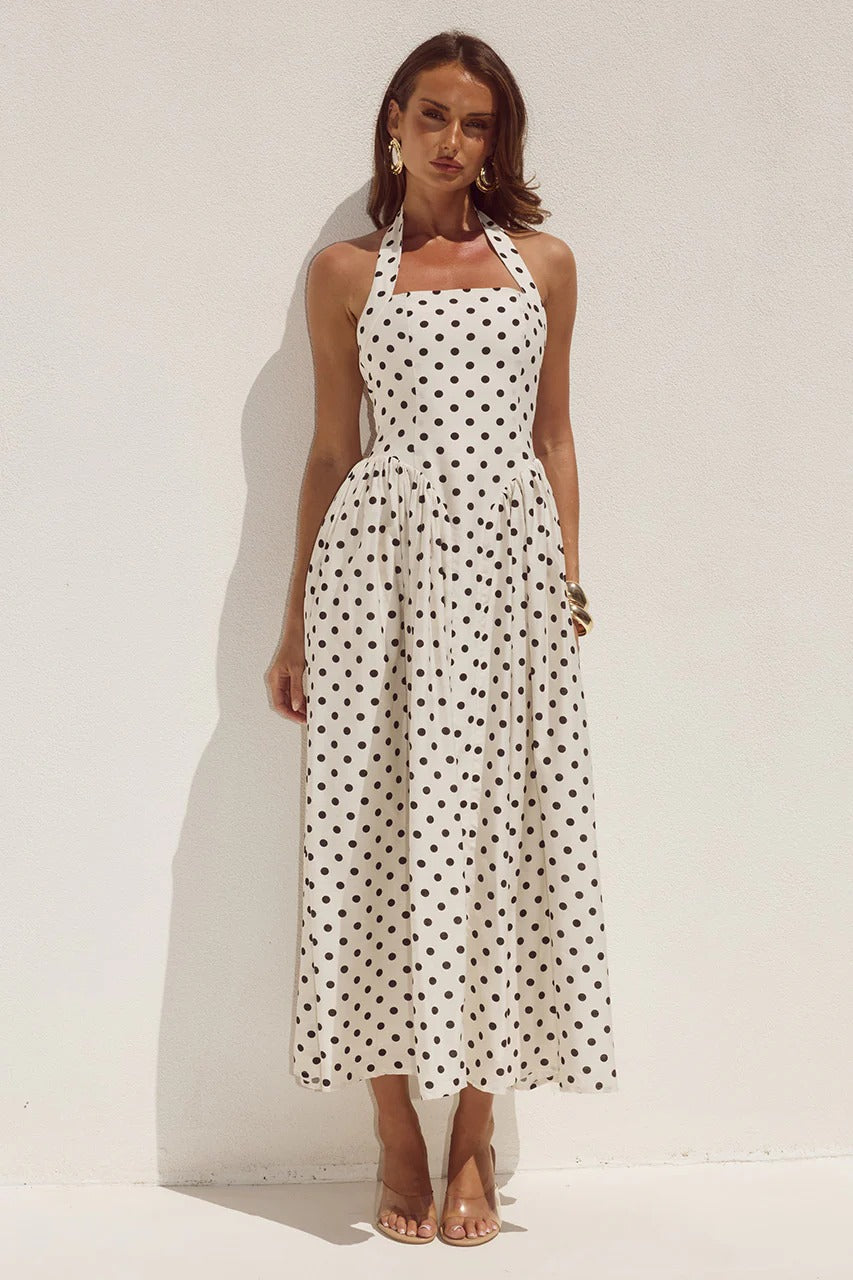 Cream/Black Polka Sammi Polka Dot Midi Dress