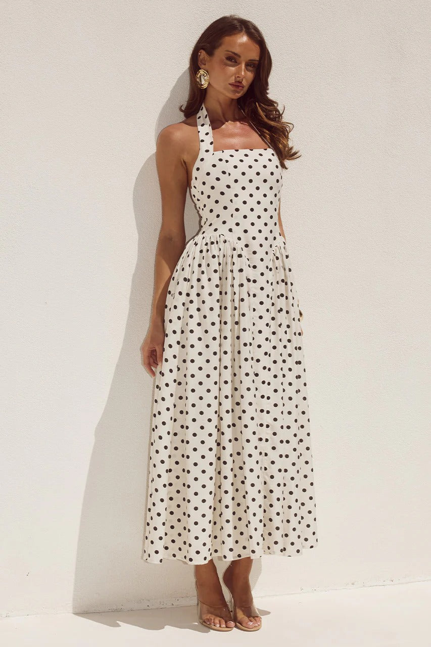 Cream/Black Polka Sammi Polka Dot Midi Dress