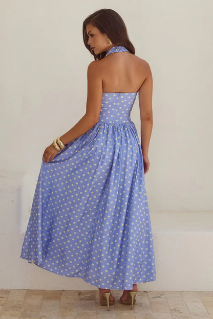 Periwinkle/Lemon Polka Sammi Polka Dot Midi Dress