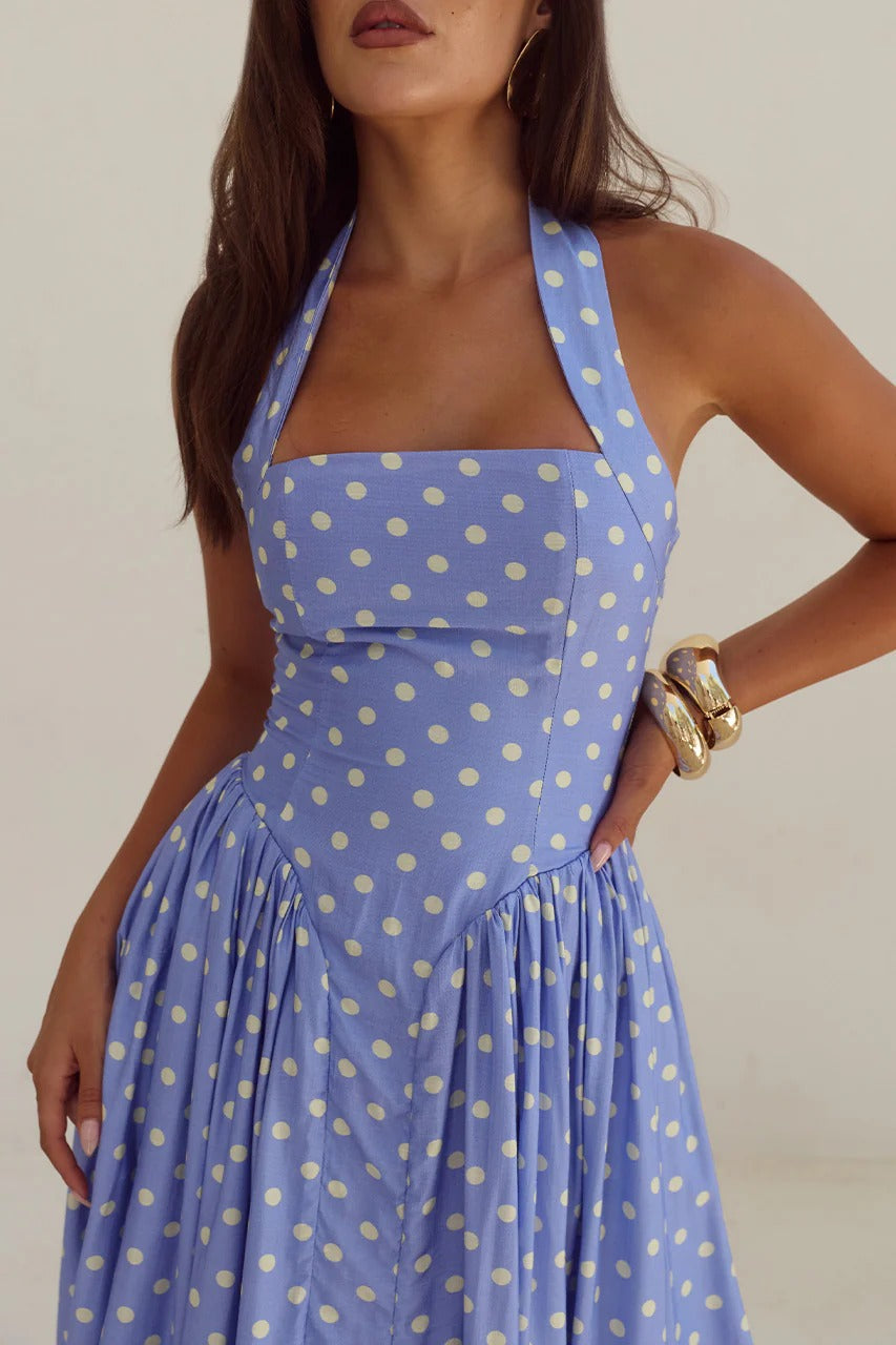 Periwinkle/Lemon Polka Sammi Polka Dot Midi Dress