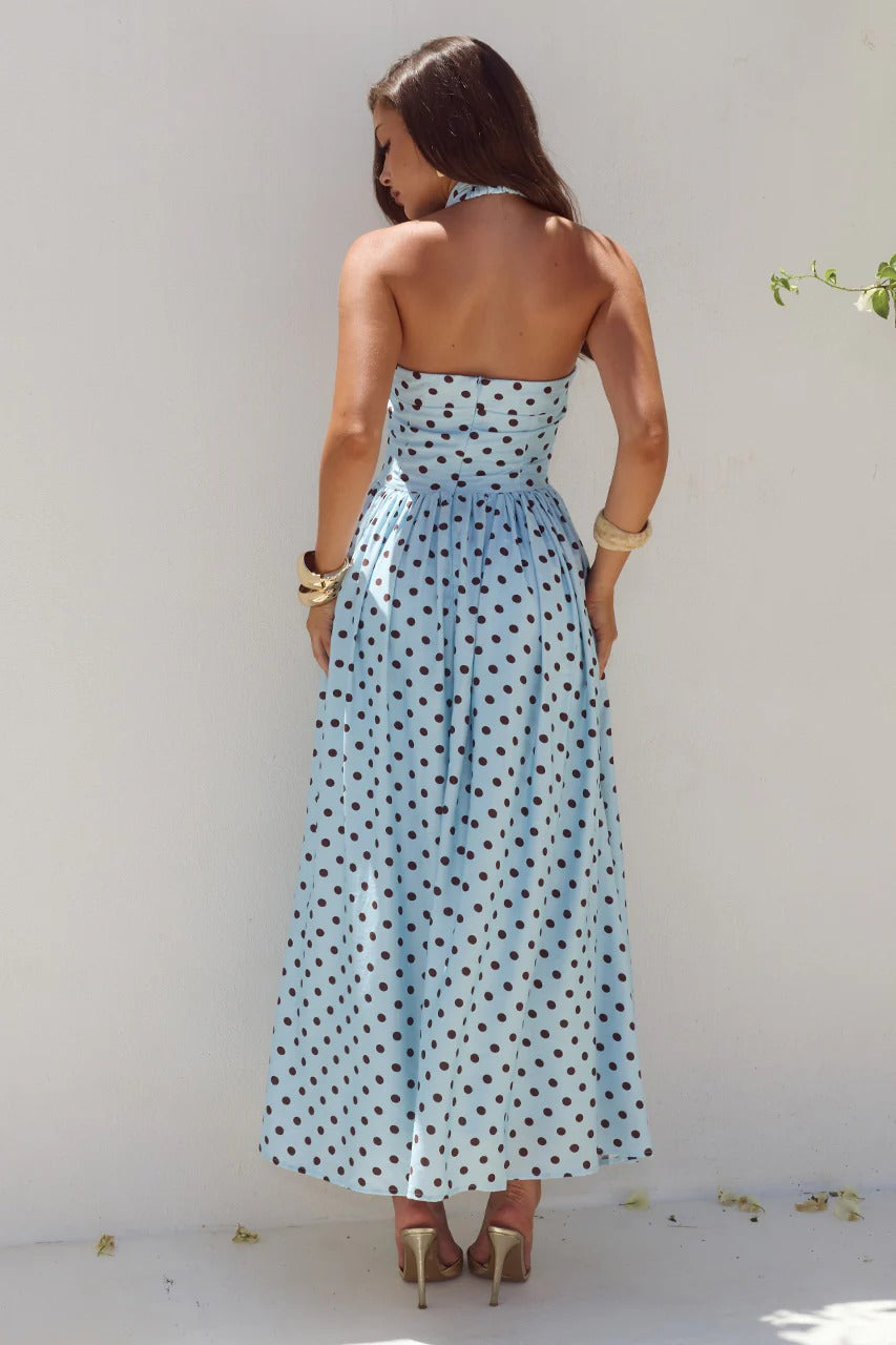 Sky Blue/Choc Polka Sammi Polka Dot Midi Dress