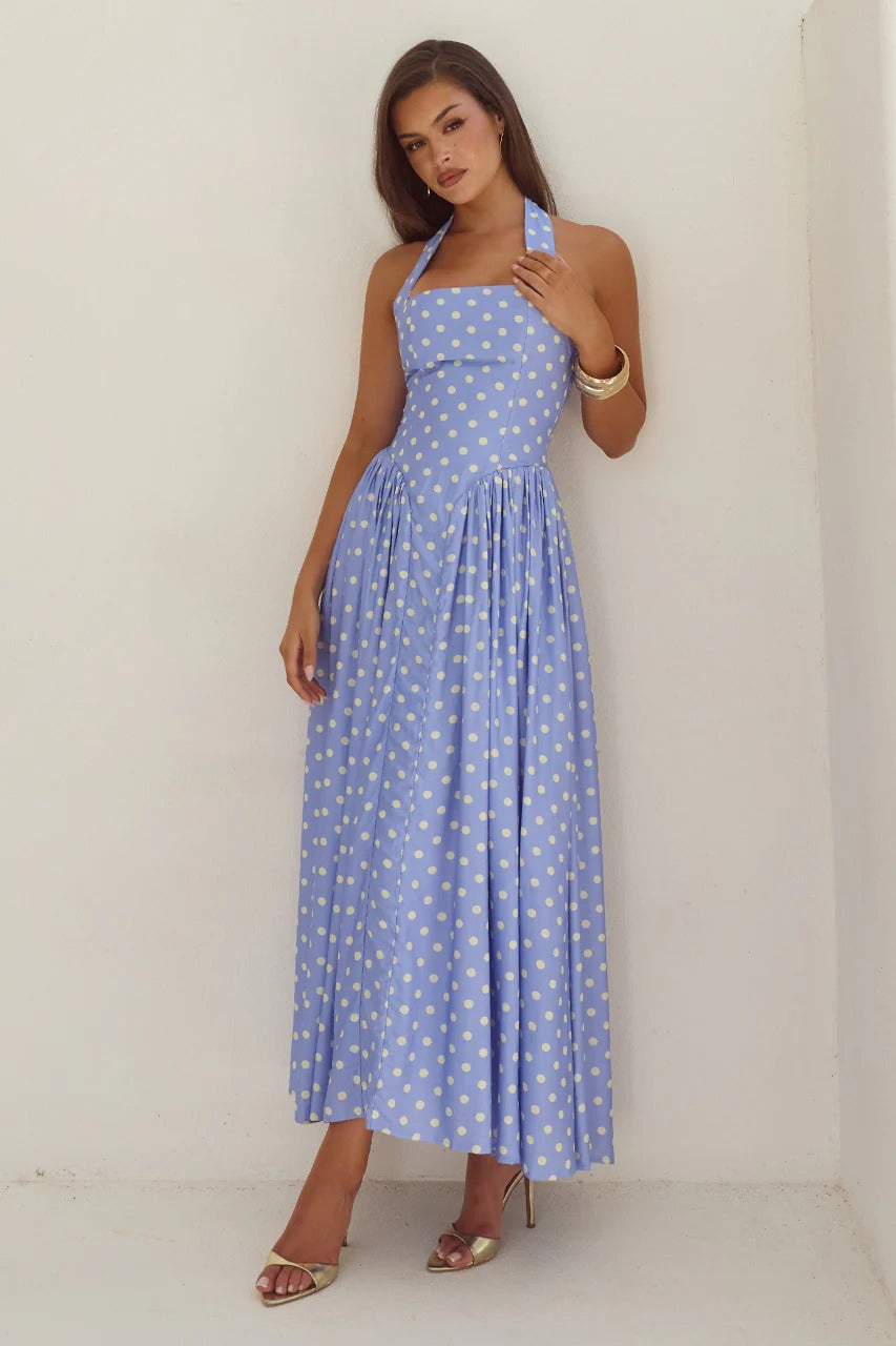 Periwinkle/Lemon Polka Sammi Polka Dot Midi Dress