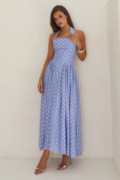 Periwinkle/Lemon Polka Sammi Polka Dot Midi Dress