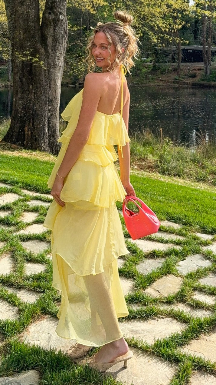 Yellow Margot Lilac Floral Maxi Dress