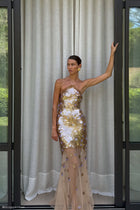 Jenny Hand-Embellished Maxi Dress in Gold