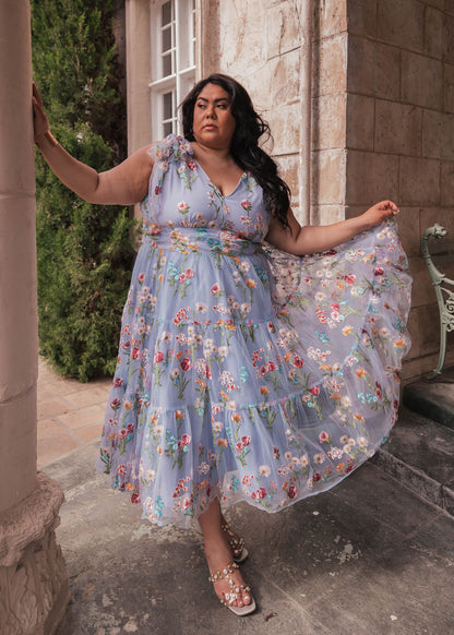 Blue Floral Margaret Midi Dress in Coastal Blue