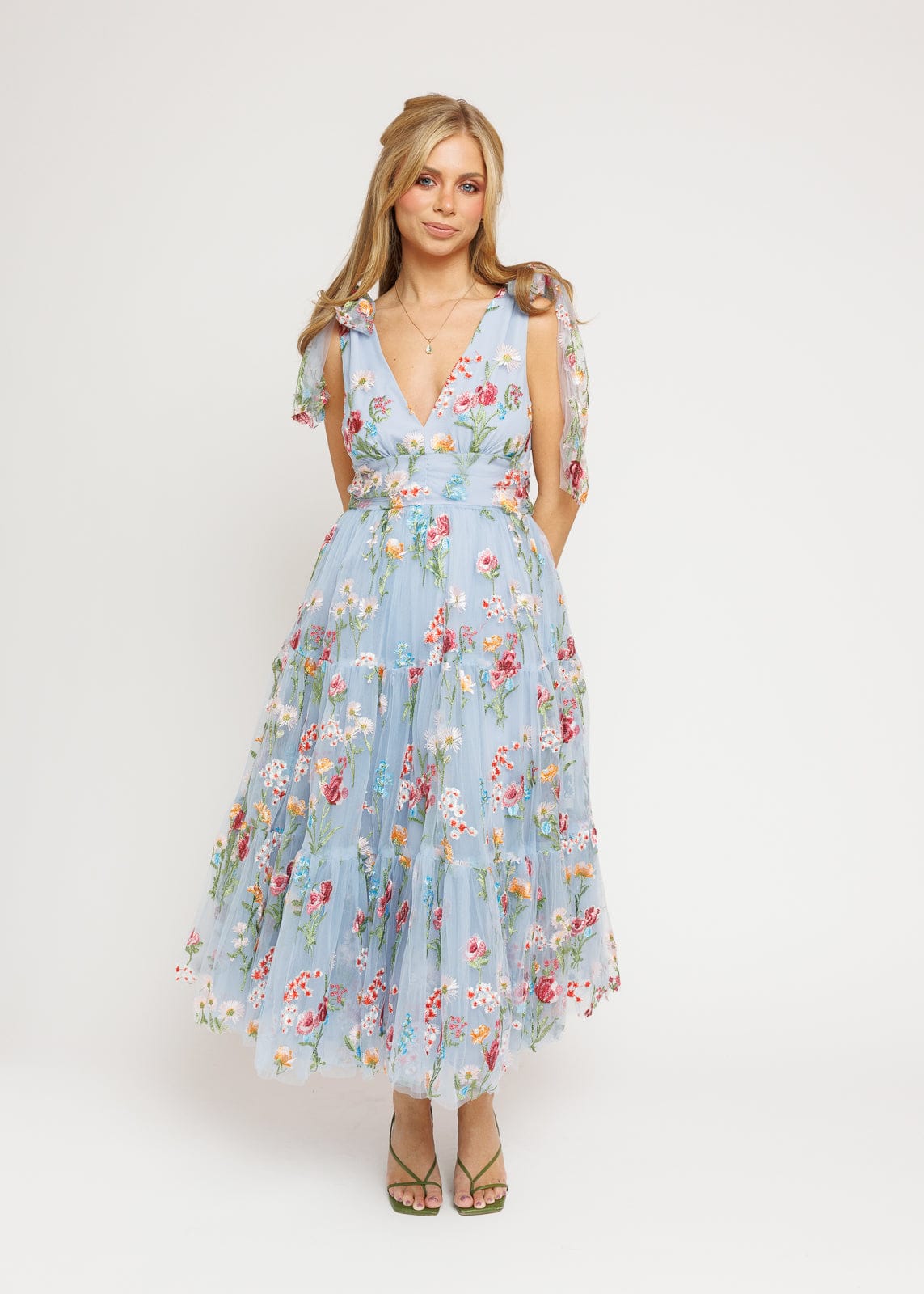 Blue Floral Margaret Midi Dress in Coastal Blue