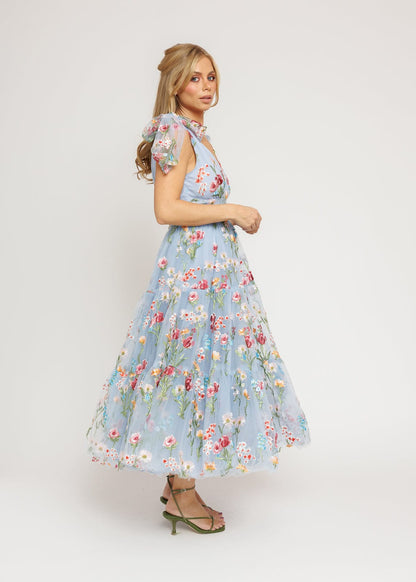 Blue Floral Margaret Midi Dress in Coastal Blue