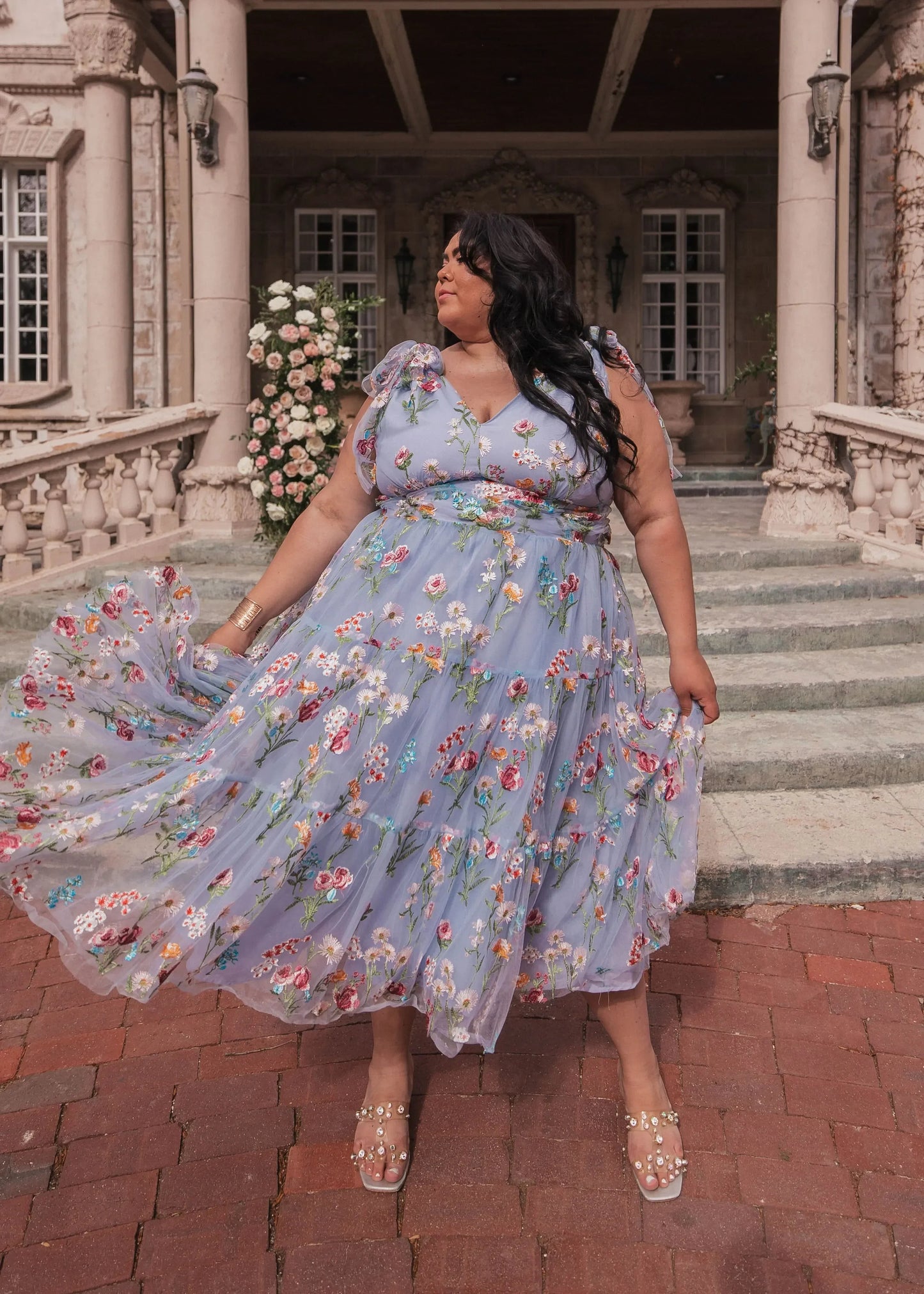 Blue Floral Margaret Midi Dress in Coastal Blue