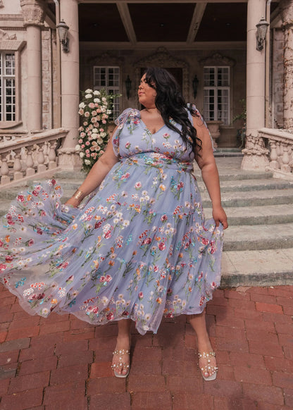 Blue Floral Margaret Midi Dress in Coastal Blue
