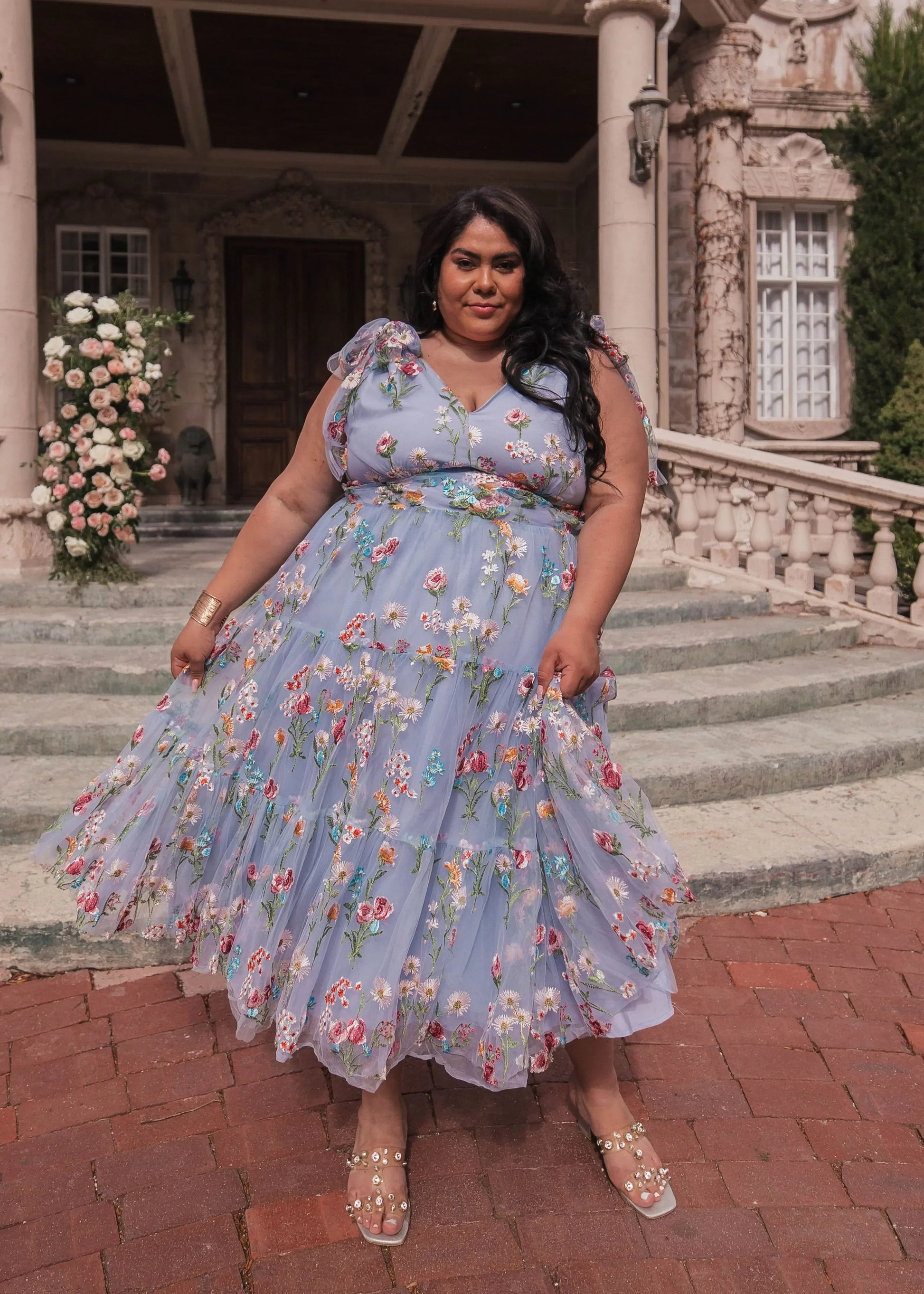 Blue Floral Margaret Midi Dress in Coastal Blue