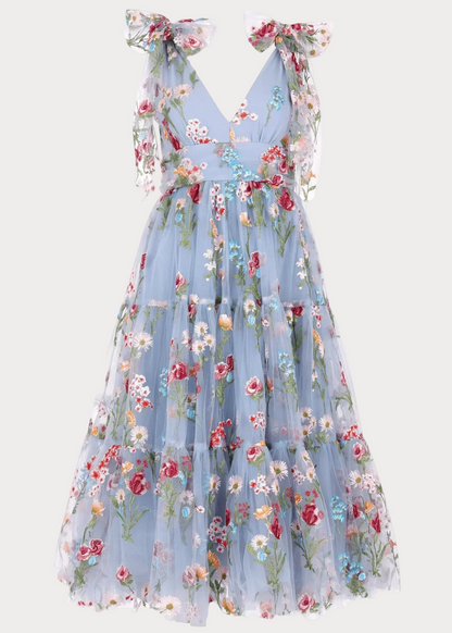 Blue Floral Margaret Midi Dress in Coastal Blue