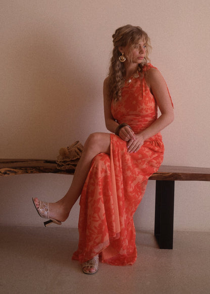 Orange Tahiti Linen Maxi Dress