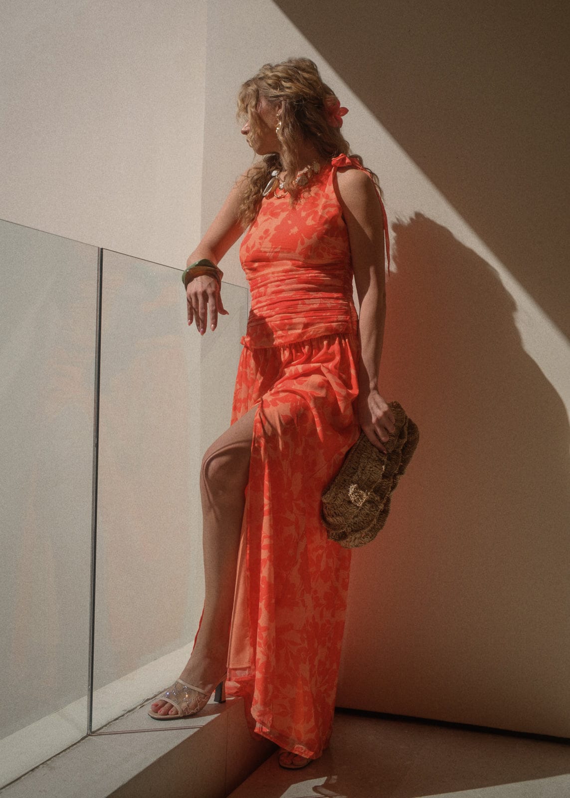 Orange Tahiti Linen Maxi Dress