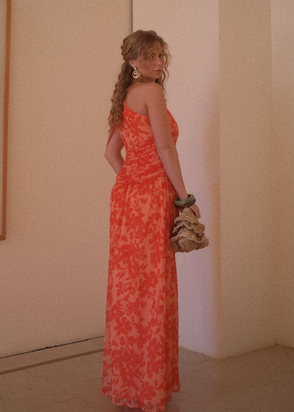 Orange Tahiti Linen Maxi Dress