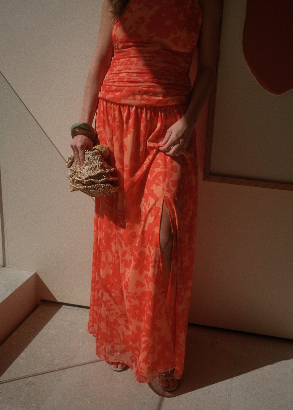 Orange Tahiti Linen Maxi Dress
