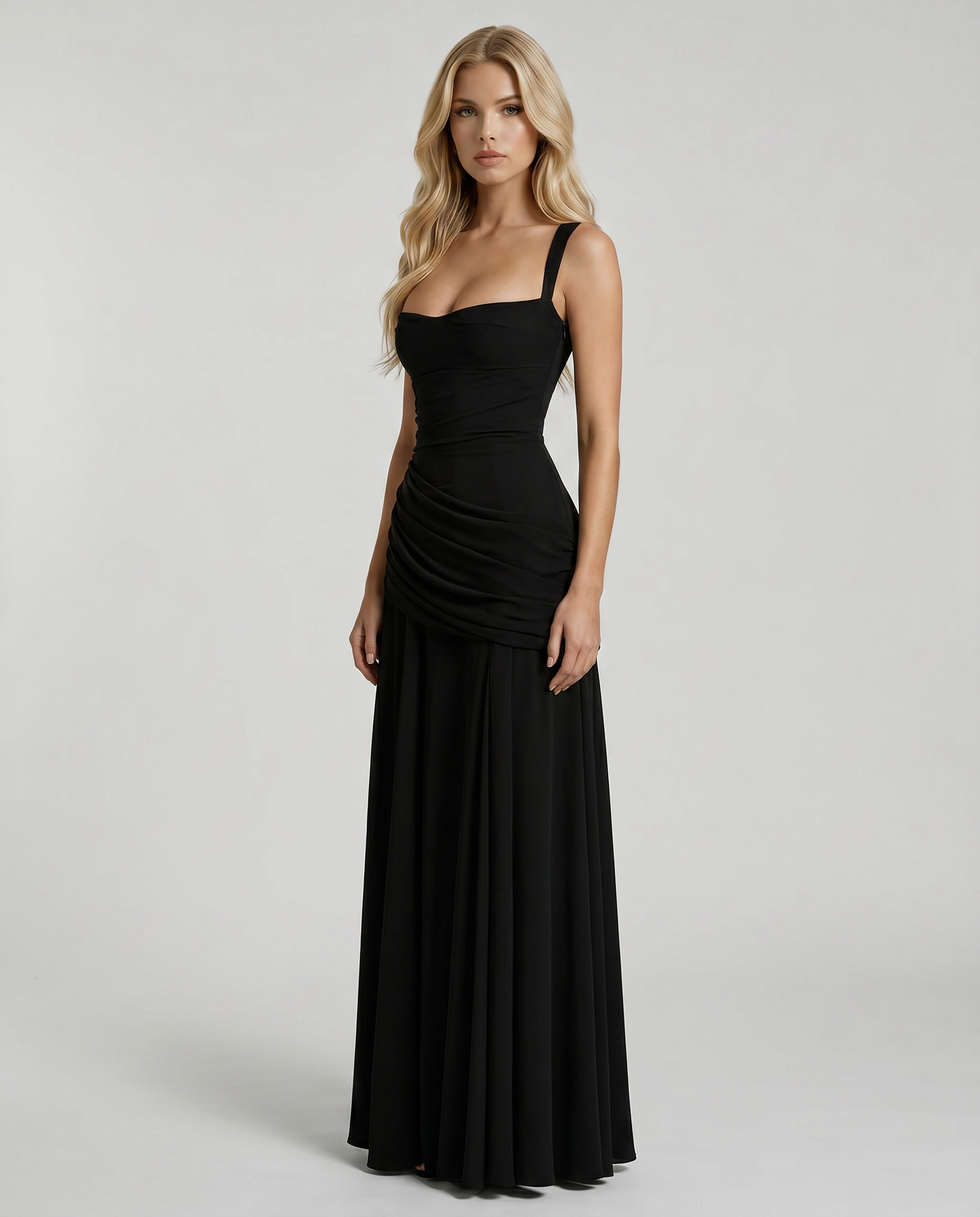 Black Charlotte Ruched Maxi Dress in Navy