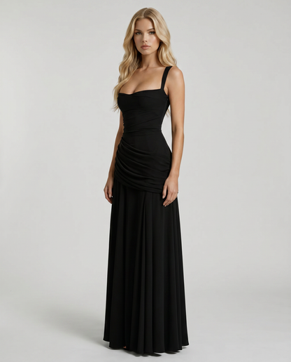 Black Charlotte Ruched Maxi Dress in Navy