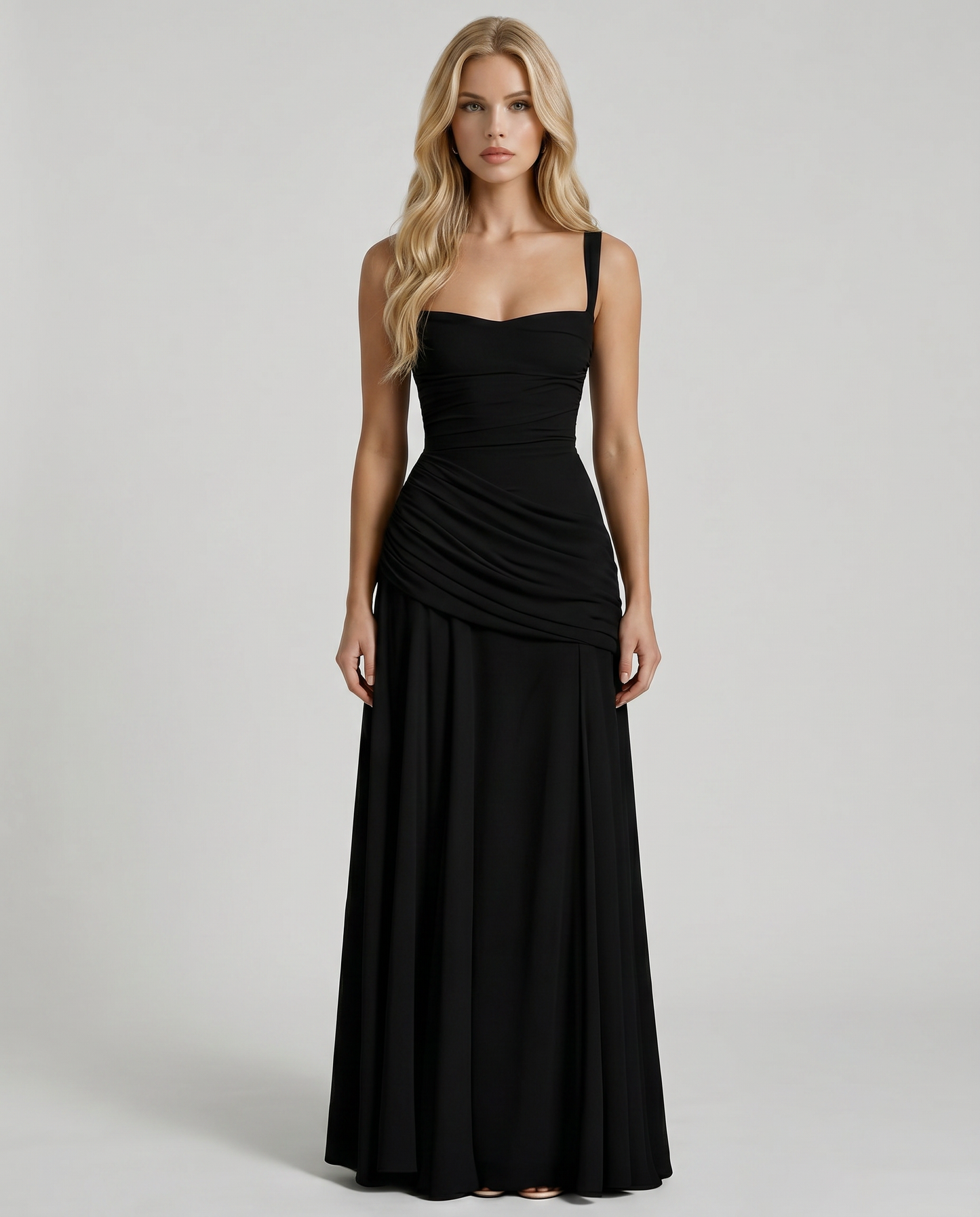 Black Charlotte Ruched Maxi Dress in Navy