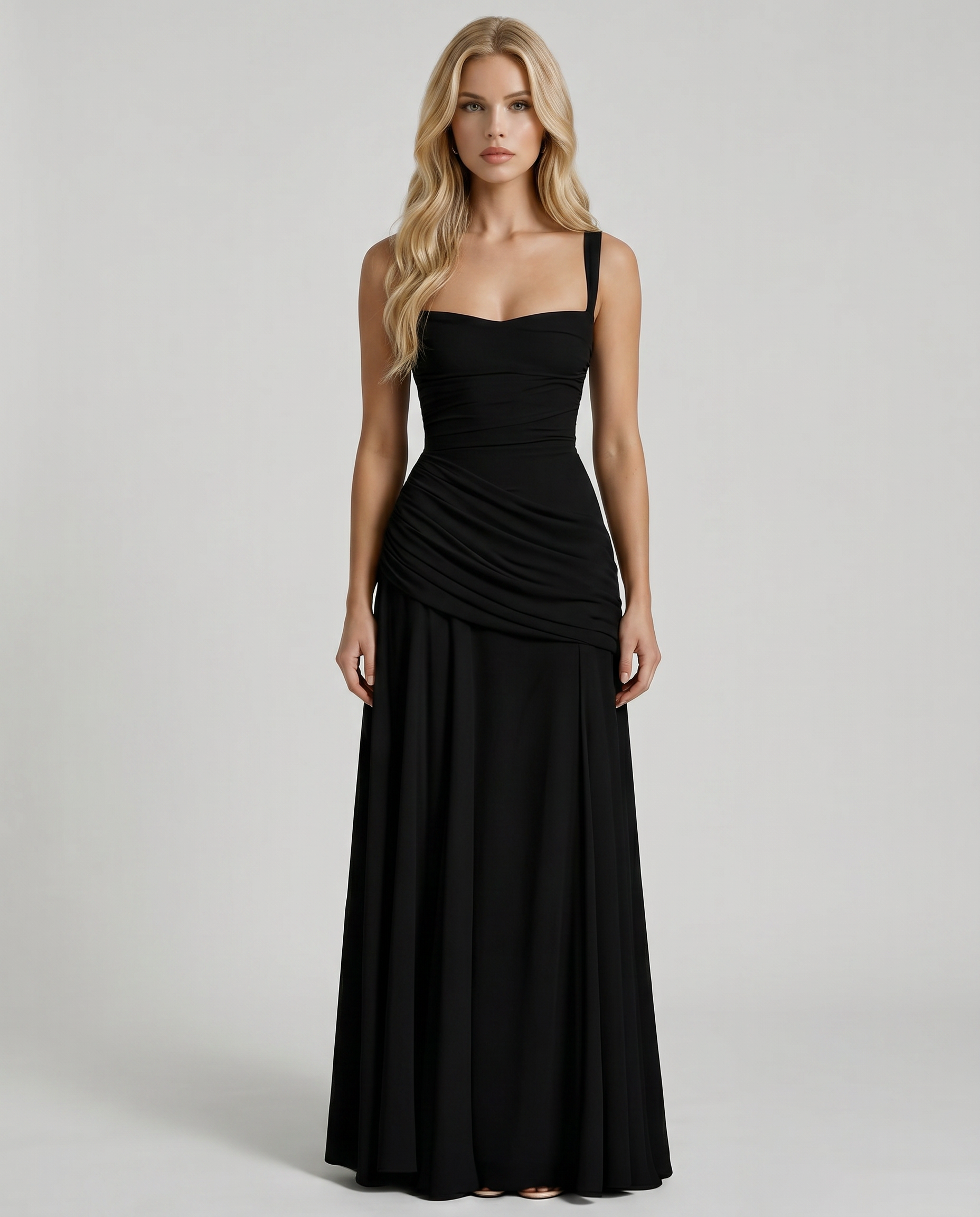 Black Charlotte Ruched Maxi Dress in Navy
