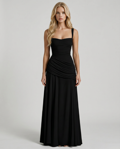 Black Charlotte Ruched Maxi Dress in Navy