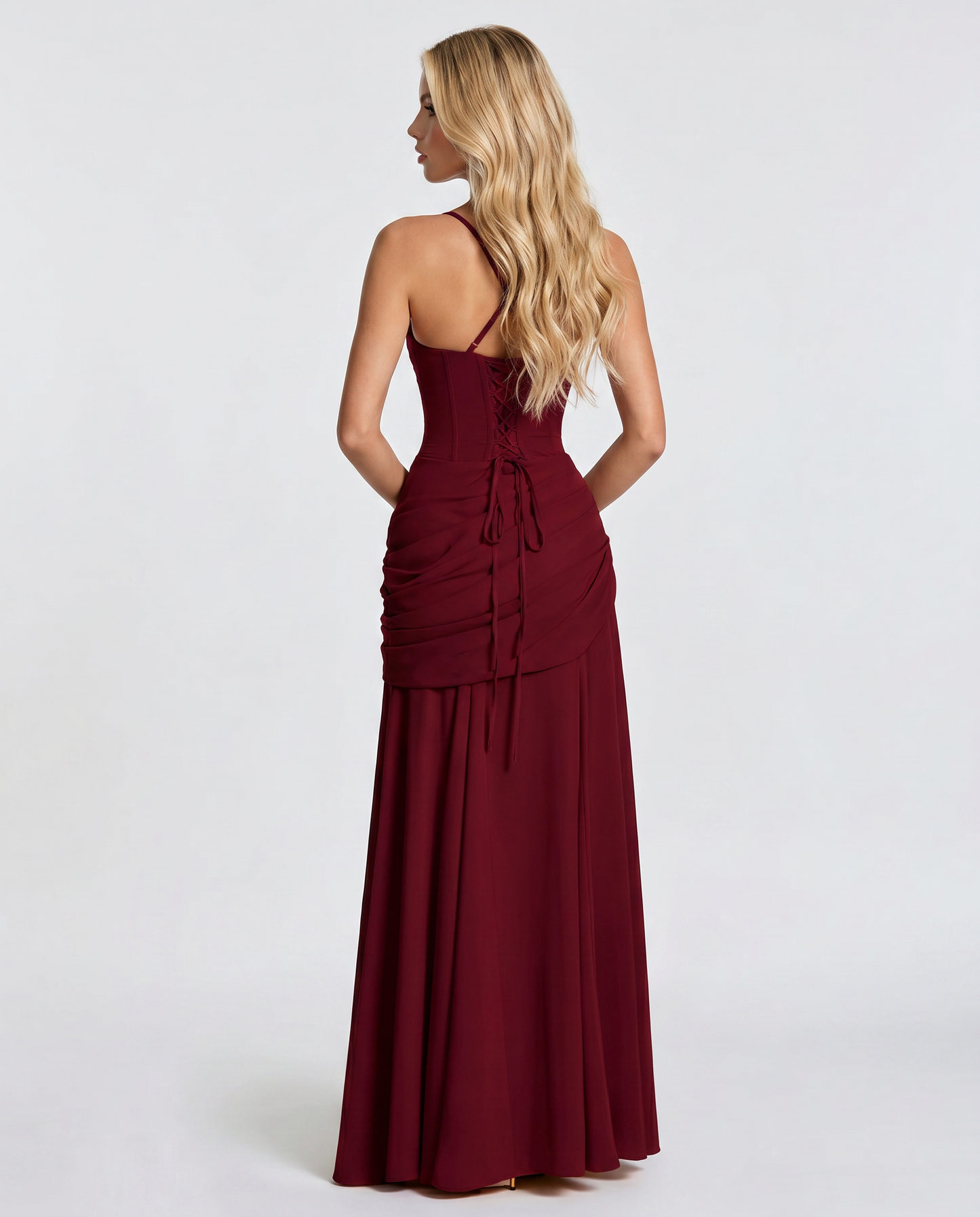 Burgundy Charlotte Ruched Maxi Dress in Navy