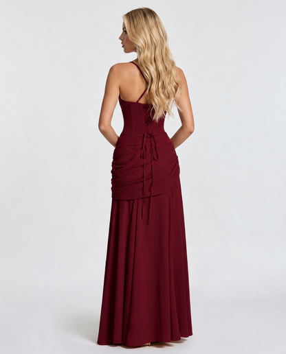 Burgundy Charlotte Ruched Maxi Dress in Navy