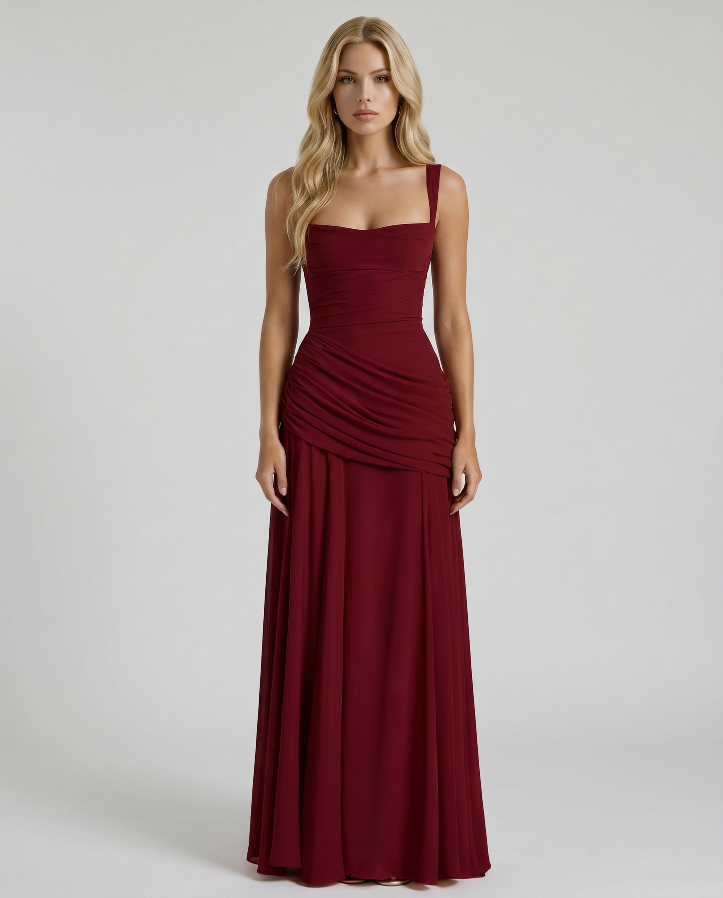 Burgundy Charlotte Ruched Maxi Dress in Navy