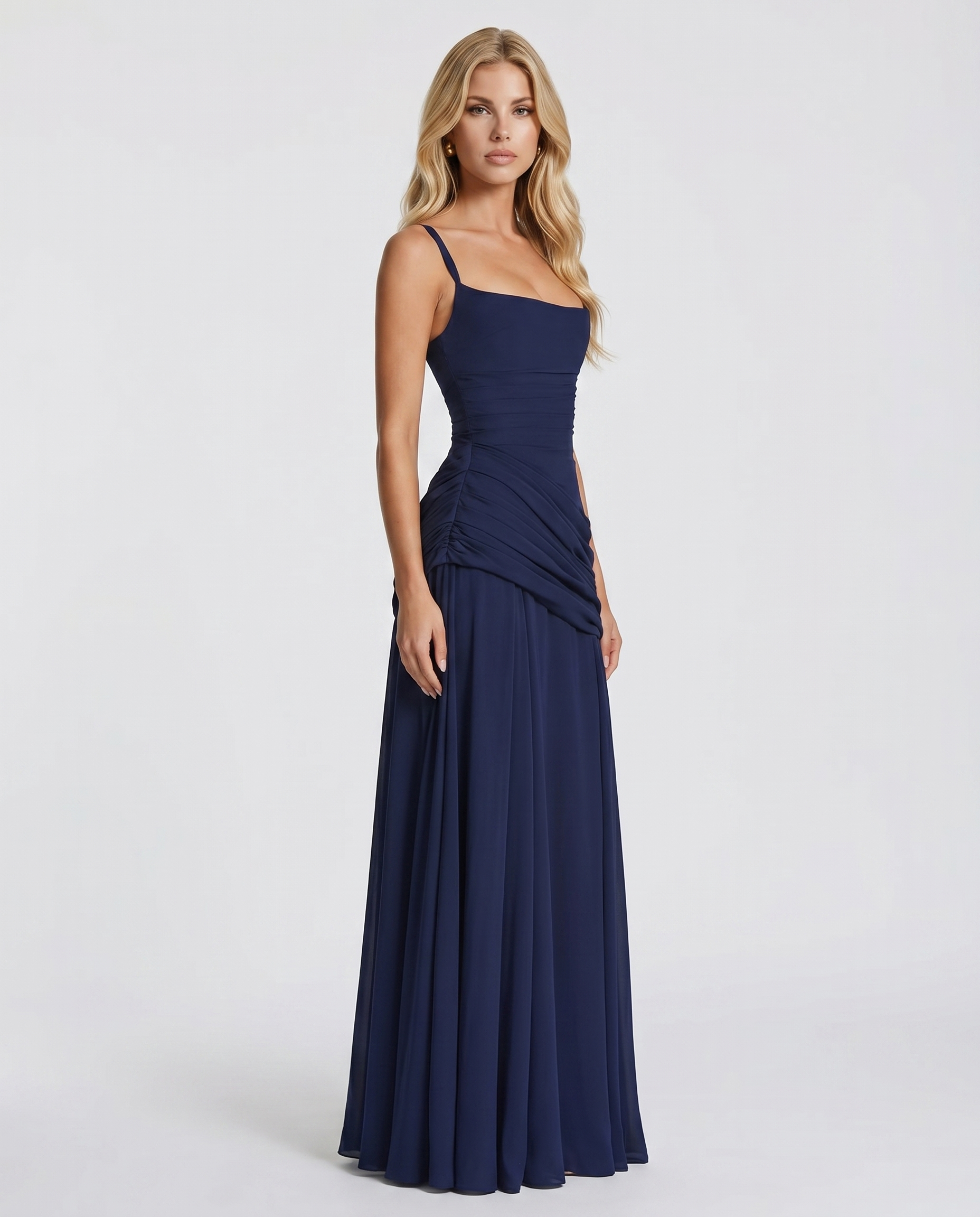 Navy Charlotte Ruched Maxi Dress in Navy