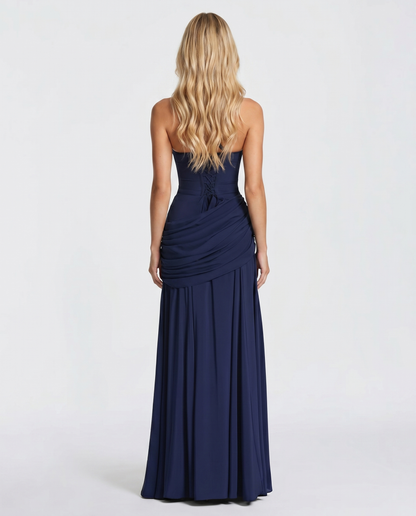 Navy Charlotte Ruched Maxi Dress in Navy